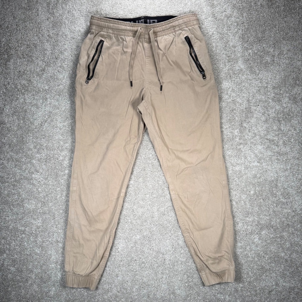 Under Armour Men's Large Khaki Tan Fitted Jogger Pants Drawstring Zipper Pockets